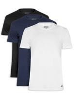 Kit 3 Camisetas Básicas Preto Branco e Azul Marinho